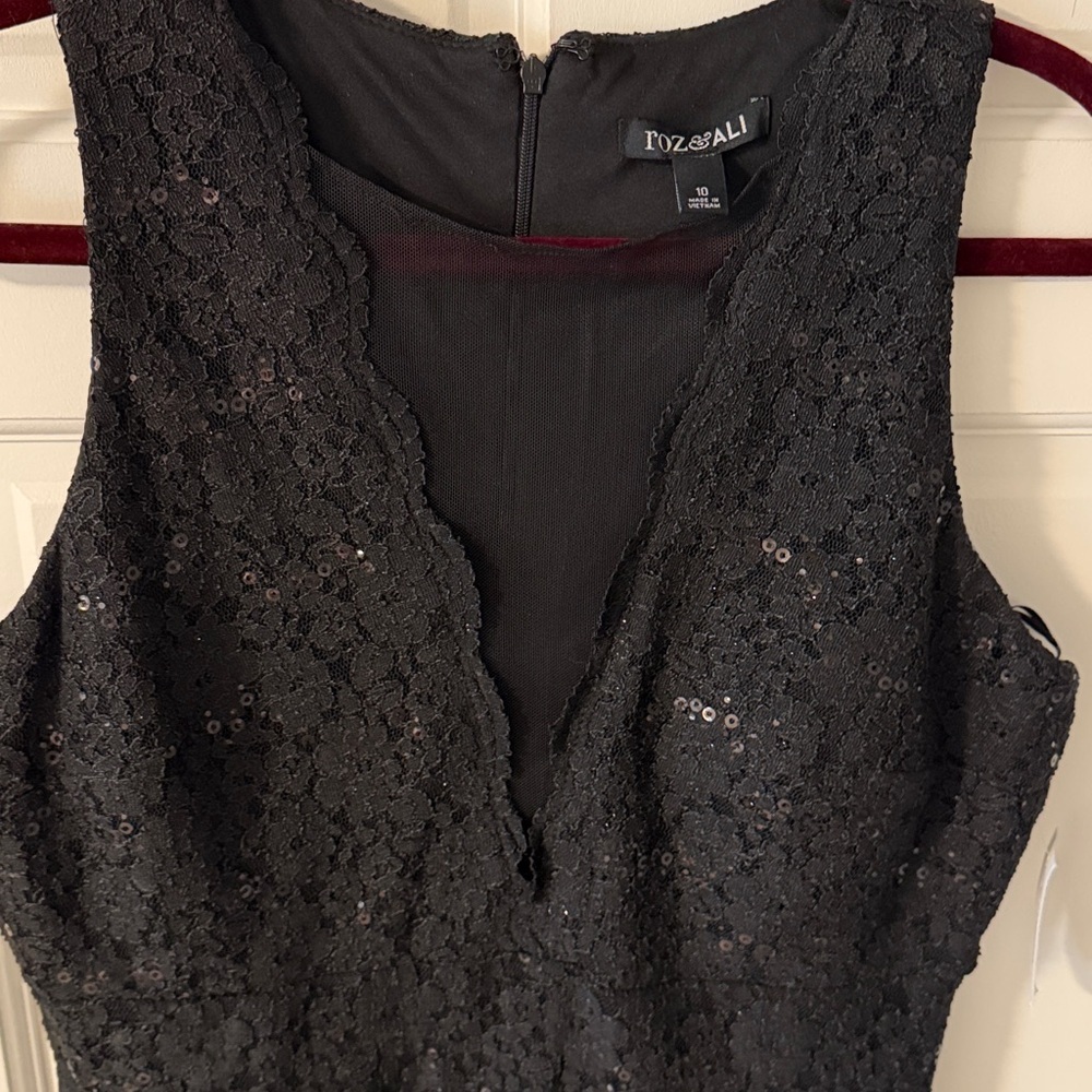 NWT Roz & Ali Black Sequin Lace Midi Cocktail Dress Sheer Front Panel 10 - Picture 6 of 9